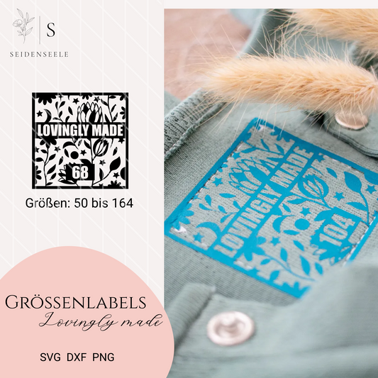 Plotterdatei Größenlabels “Lovingly Made” – Gr. 50–164