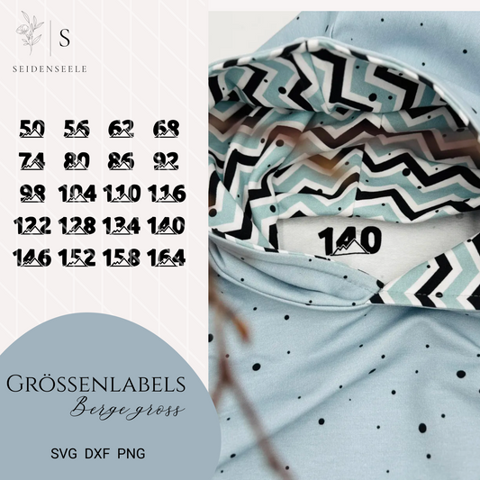 Plotterdatei Größenlabels “Berge groß” – Gr. 50–164