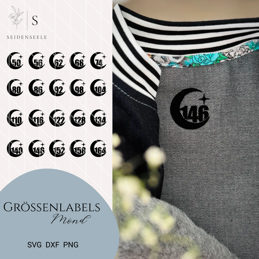 Plotterdatei Größenlabels “Mond” – Gr. 50–164