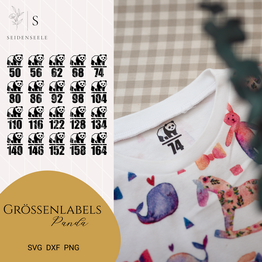 Plotterdatei Größenlabels “Panda” – Gr. 50–164