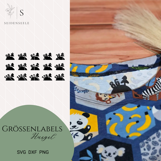 Plotterdatei Größenlabels “Hügel” – Gr. 50–134