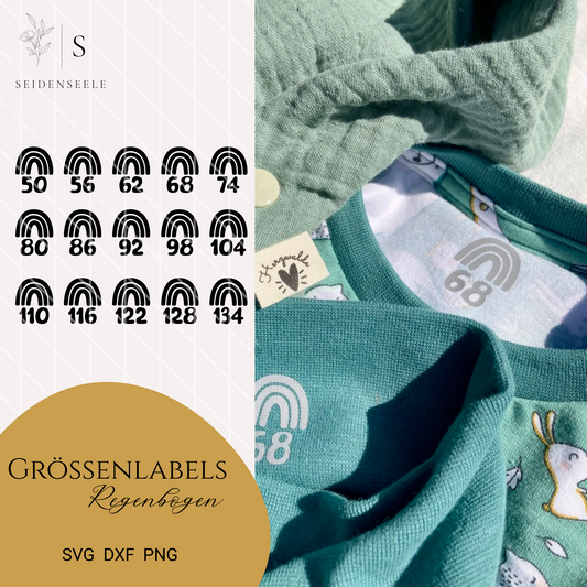 Plotterdatei Größenlabels “Regenbogen” – Gr. 50–134