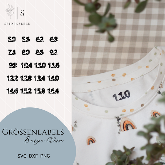 Plotterdatei Größenlabels “Berge klein” – Gr. 50–164