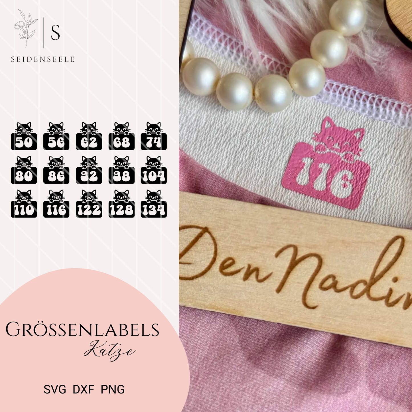 Plotterdatei Größenlabels “Katze” – Gr. 50–134